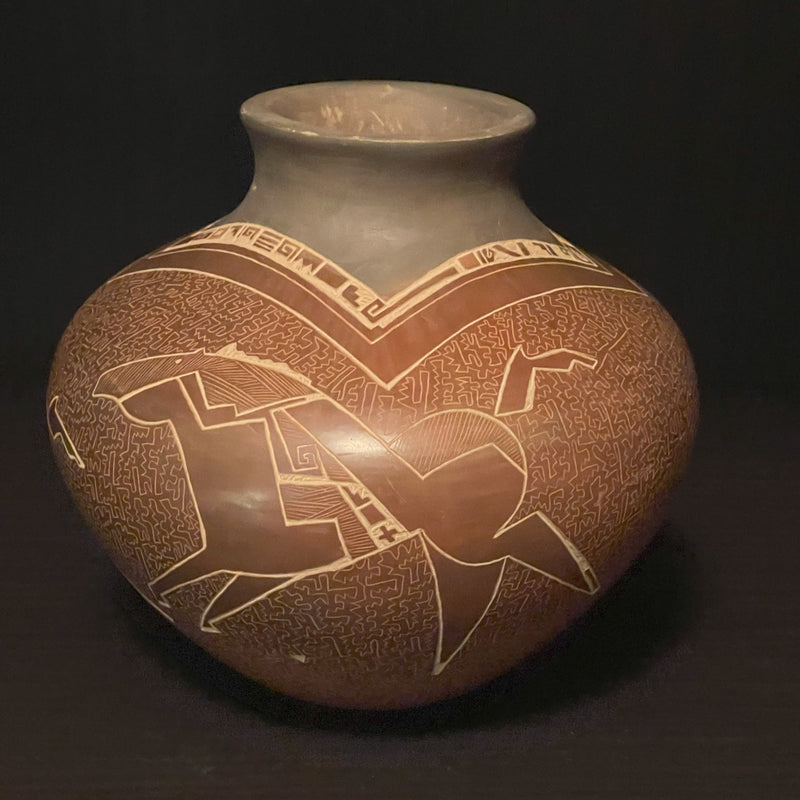 Native American Vase with 3 Horses Design by Dusty Naranjo, Santa Clara Pueblo (JD75)