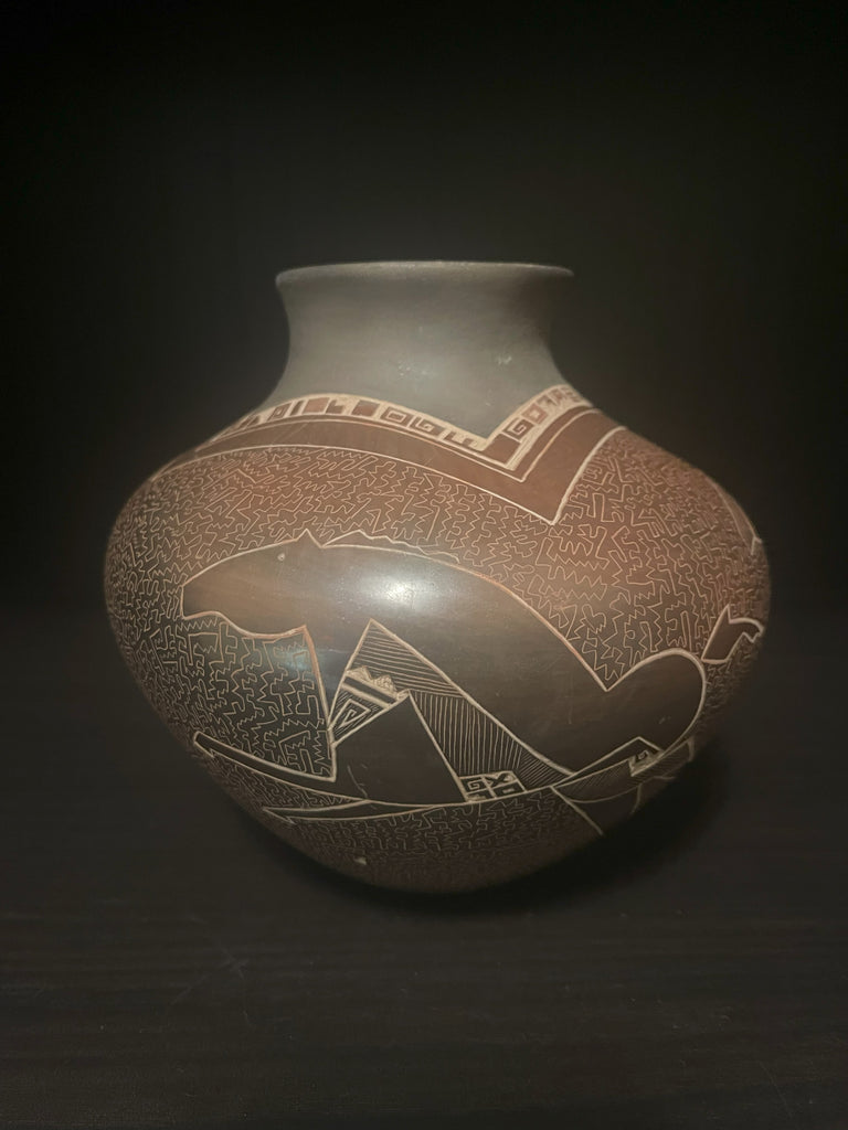 Native American Vase with 3 Horses Design by Dusty Naranjo, Santa Clara Pueblo (JD75)