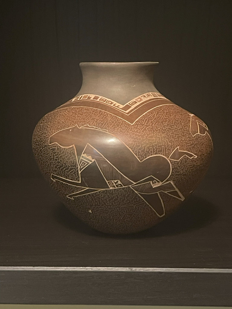 Native American Vase with 3 Horses Design by Dusty Naranjo, Santa Clara Pueblo (JD75)