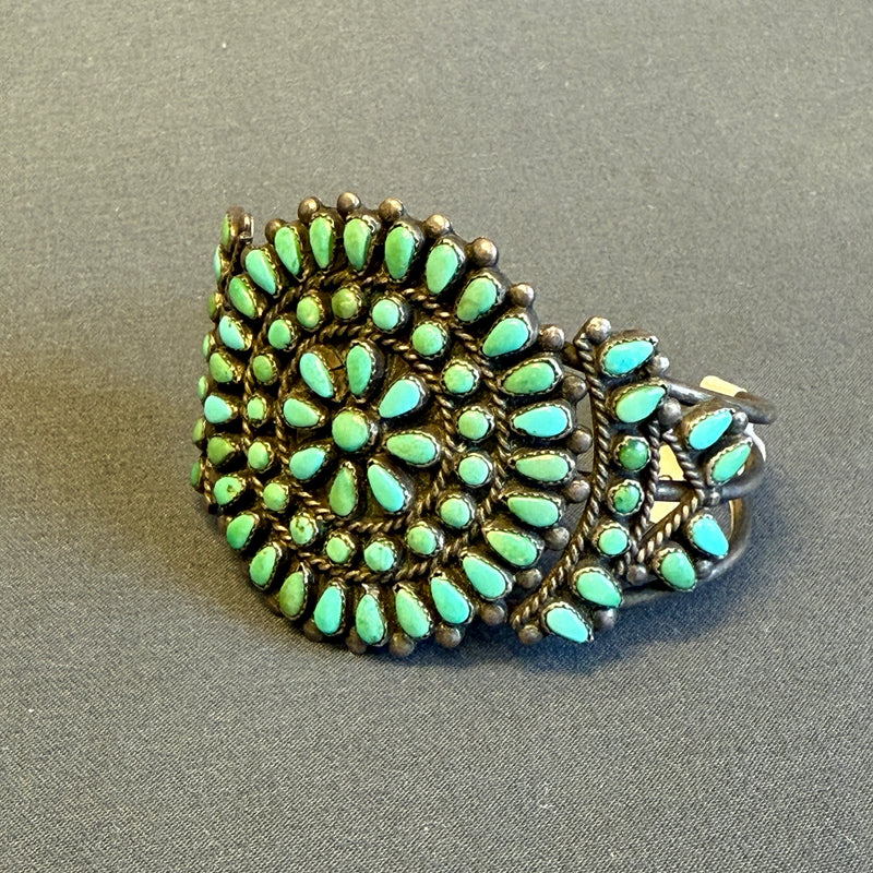 Vintage Zuni Needlepoint Cuff Bracelet, Natural Turquoise and Sterling Silver  (5/85)