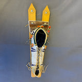 Lakota Miniature Vintage Beaded Cradleboard on Wooden backboard, Authentic Native American (GM25)