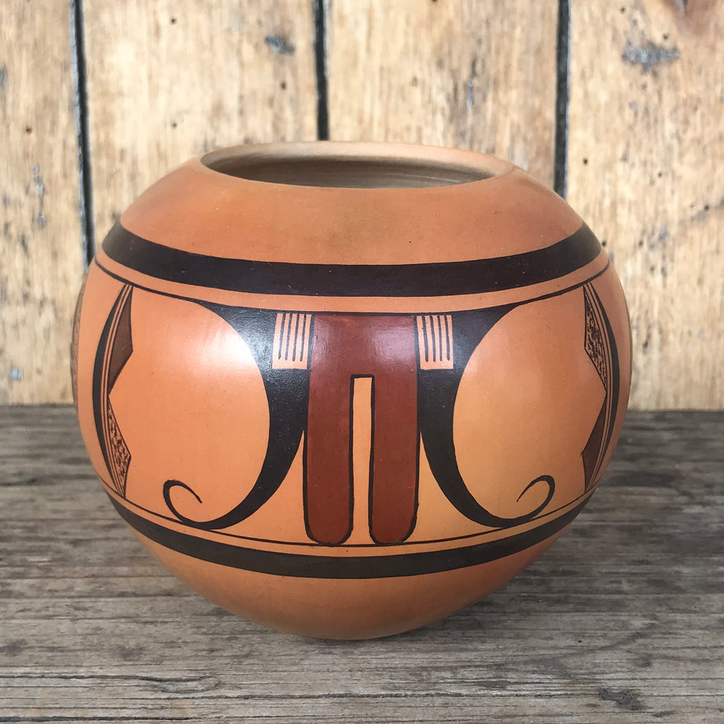 Steve Lucas, Hopi handmade and traditionally fired bowl with parrot tail design.  (RS174)