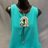 Eldred Martinez Zuni Inlay Rainbow Kachina Bolo Tie with Matching Fancy Tips and Display Stand, vintage Native American   (JF288)