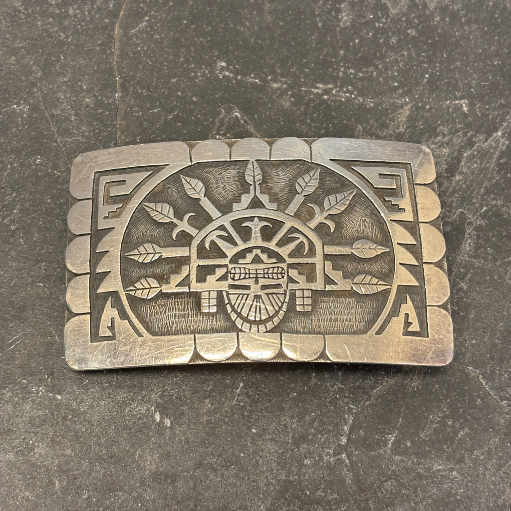 Hopi Silver Overlay Belt Buckle with Butterfly Maiden Design - signed - authentic Hopi jewelry  (JF134)