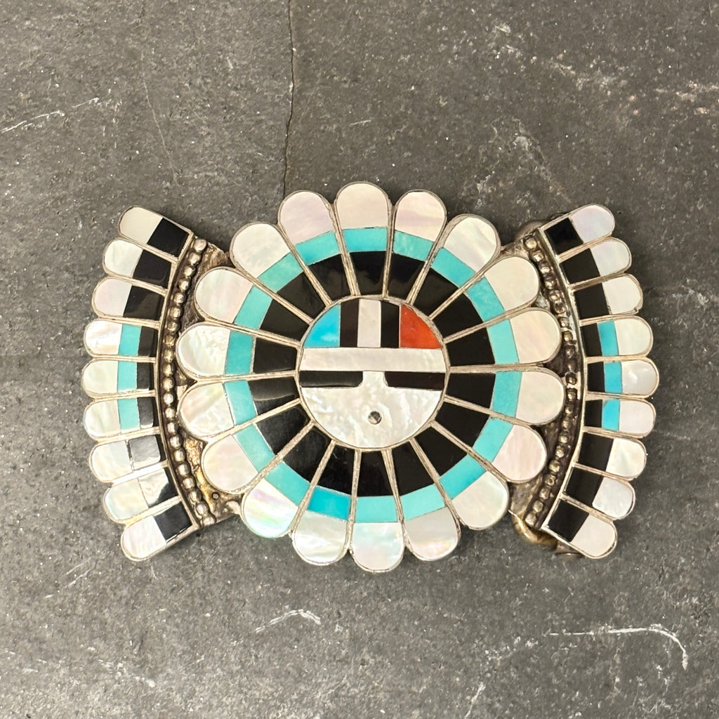 J.D. Massie Vintage Zuni Inlay Belt Buckle with Sunface Design - authentic Zuni inlay  (JF45)