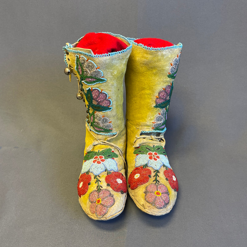 Authentic Native American Northern Rockies High-Top Beaded Moccasins, vintage - mid 1900s  (GM3)