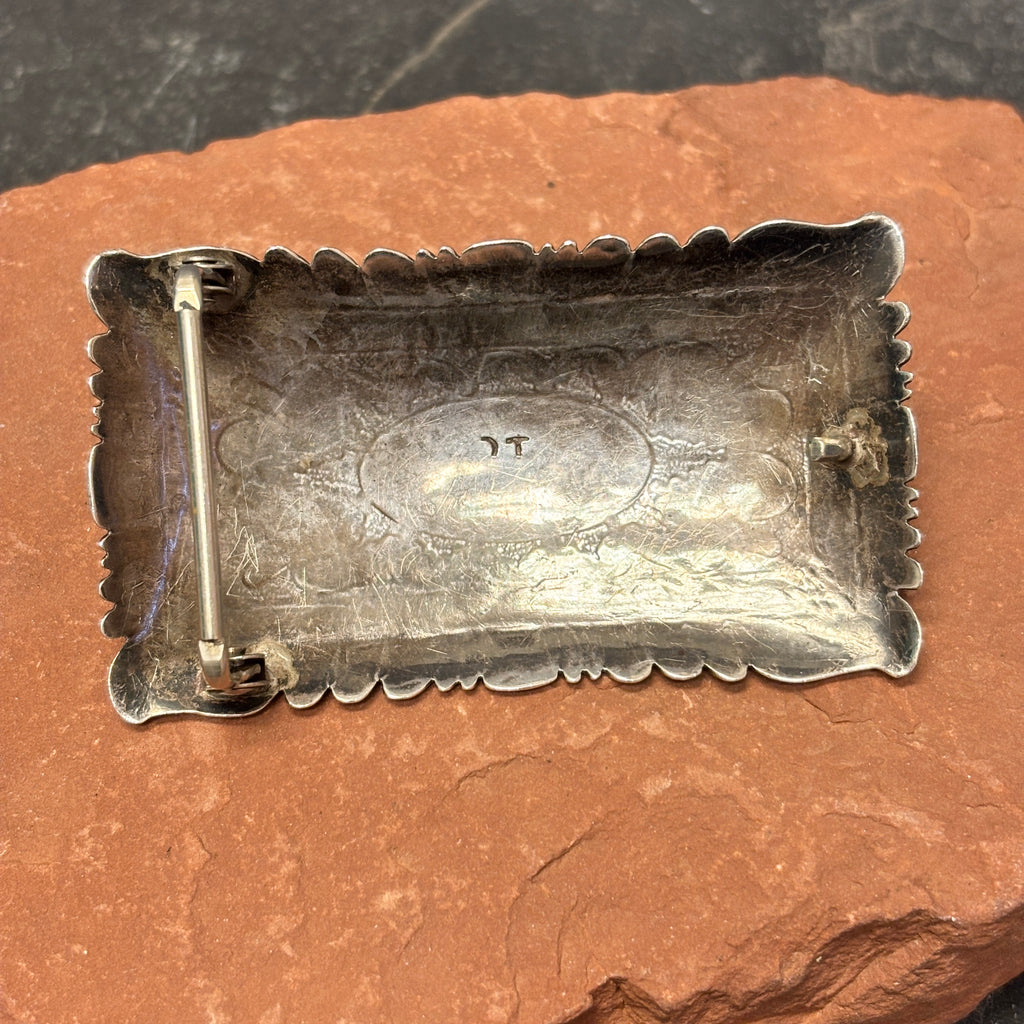 Tommy Singer Vintage Navajo Sterling Silver Overlay and Turquoise Belt Buckle, authentic Native American   (JF130)