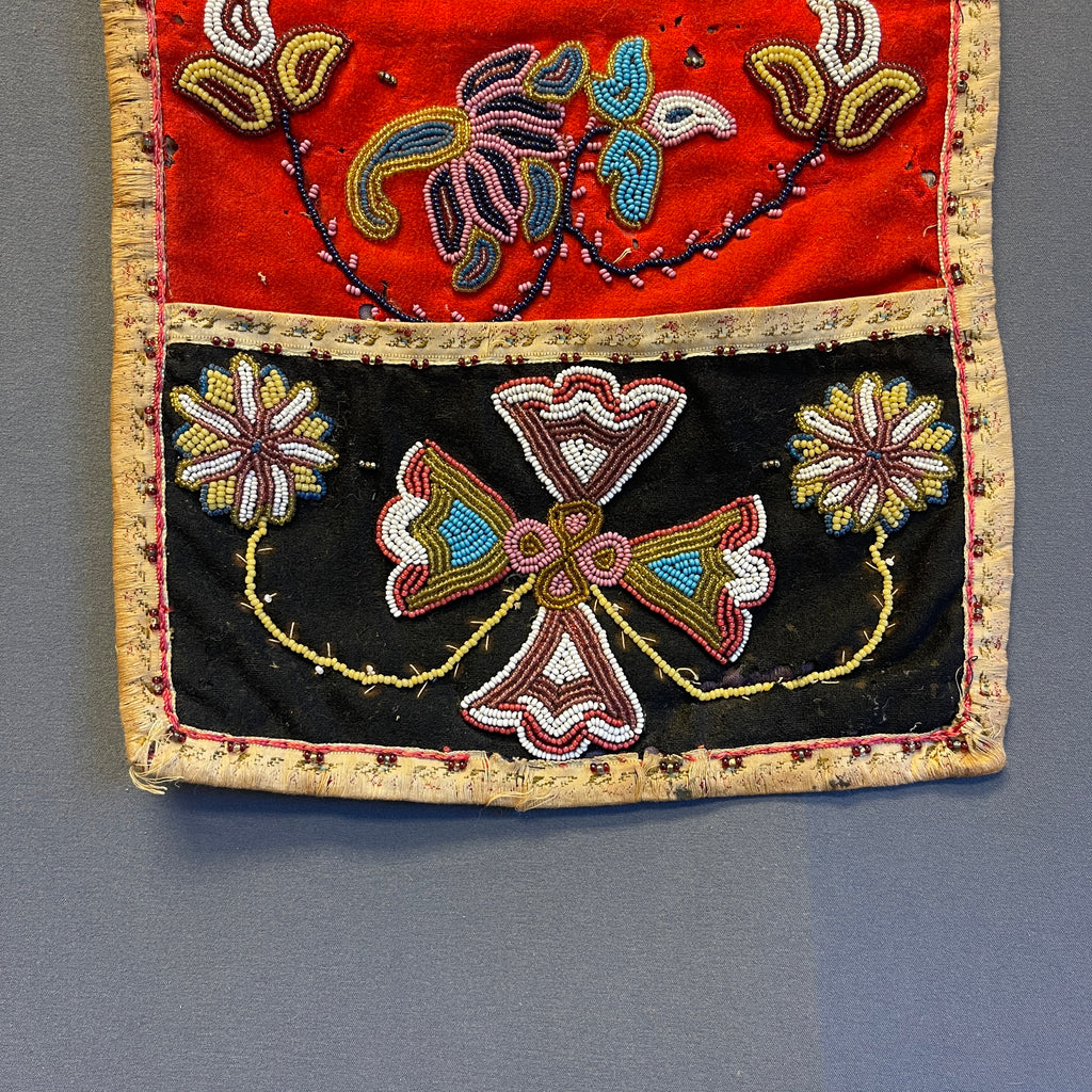 Antique Chippewa Beaded Silk and Velvet Wall-Hanging Storage Pockets, Authentic Native American - ca. 1890s    (GM149)
