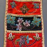 Antique Chippewa Beaded Silk and Velvet Wall-Hanging Storage Pockets, Authentic Native American - ca. 1890s    (GM149)