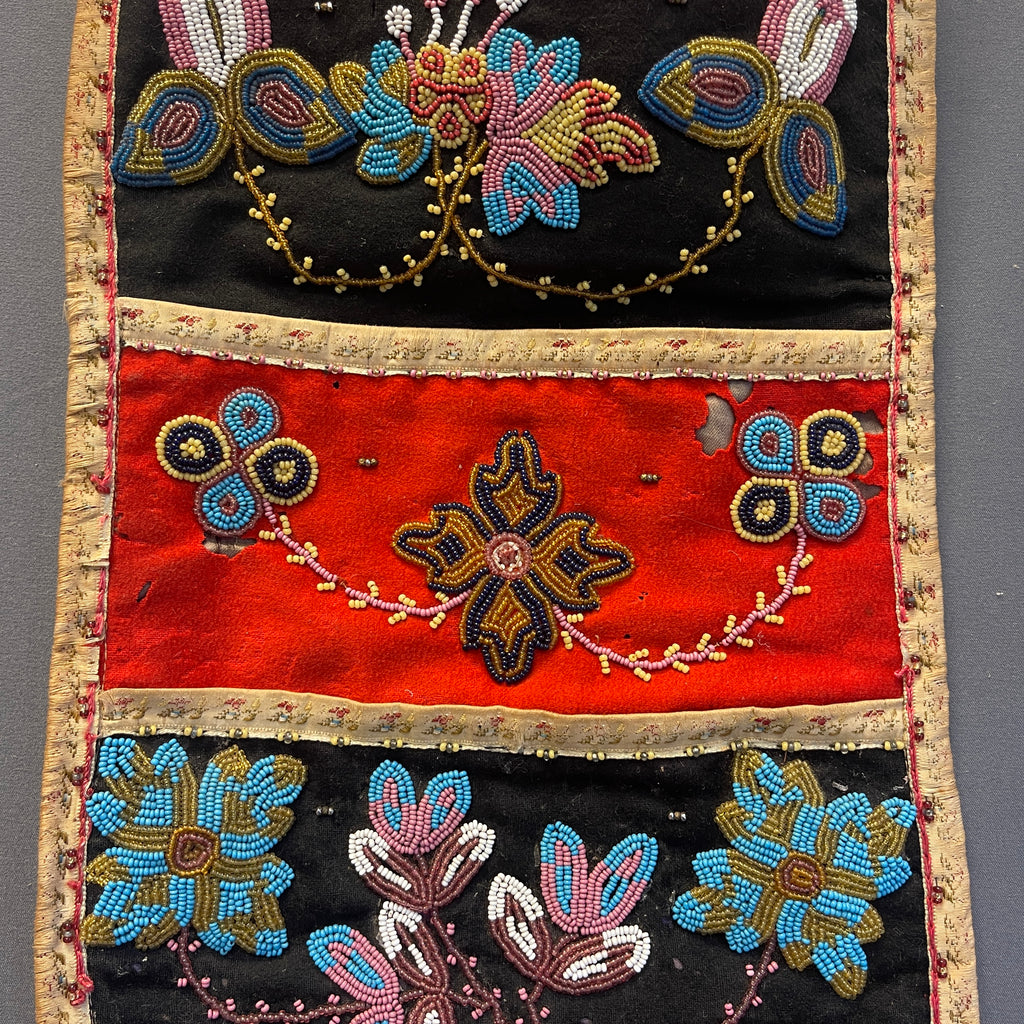 Antique Chippewa Beaded Silk and Velvet Wall-Hanging Storage Pockets, Authentic Native American - ca. 1890s    (GM149)