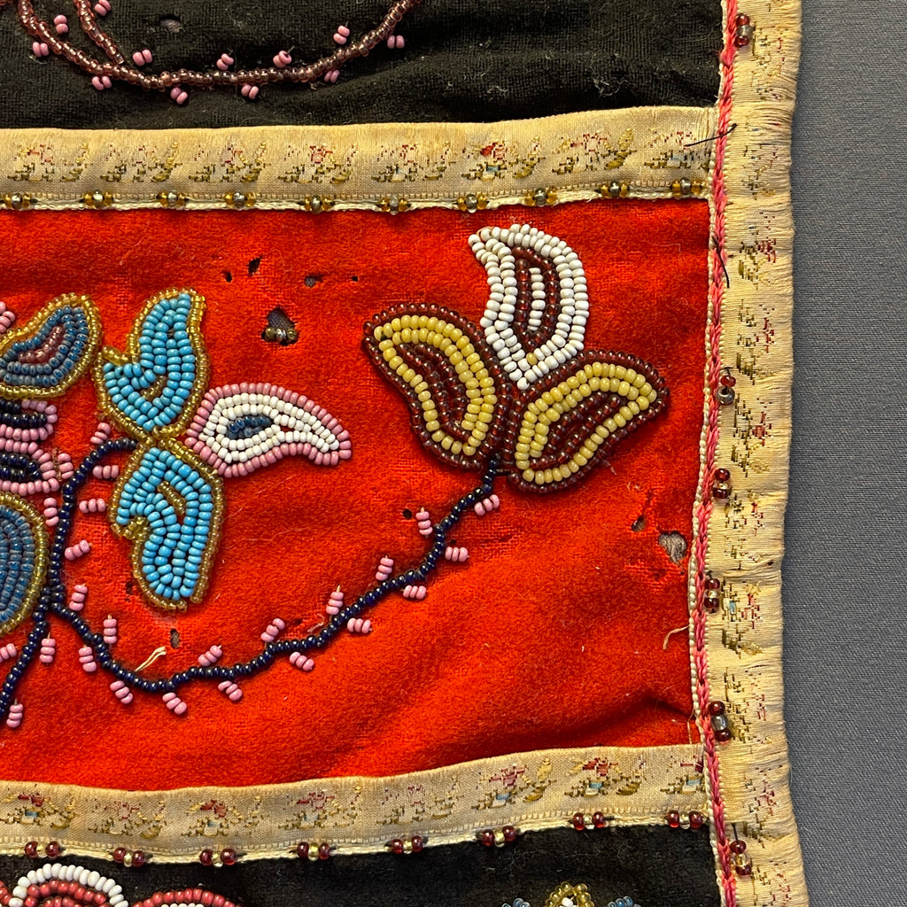 Antique Chippewa Beaded Silk and Velvet Wall-Hanging Storage Pockets, Authentic Native American - ca. 1890s    (GM149)