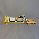 Lakota Miniature Vintage Beaded Cradleboard on Wooden backboard, Authentic Native American (GM25)