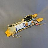 Lakota Miniature Vintage Beaded Cradleboard on Wooden backboard, Authentic Native American (GM25)