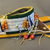 Lakota Miniature Vintage Beaded Cradleboard on Wooden backboard, Authentic Native American (GM25)