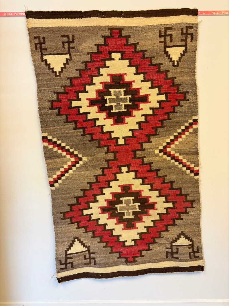 Antique Ganado Old Style Navajo Rug Weaving with Whirling Logs Pattern, pre-1940s (GM382)