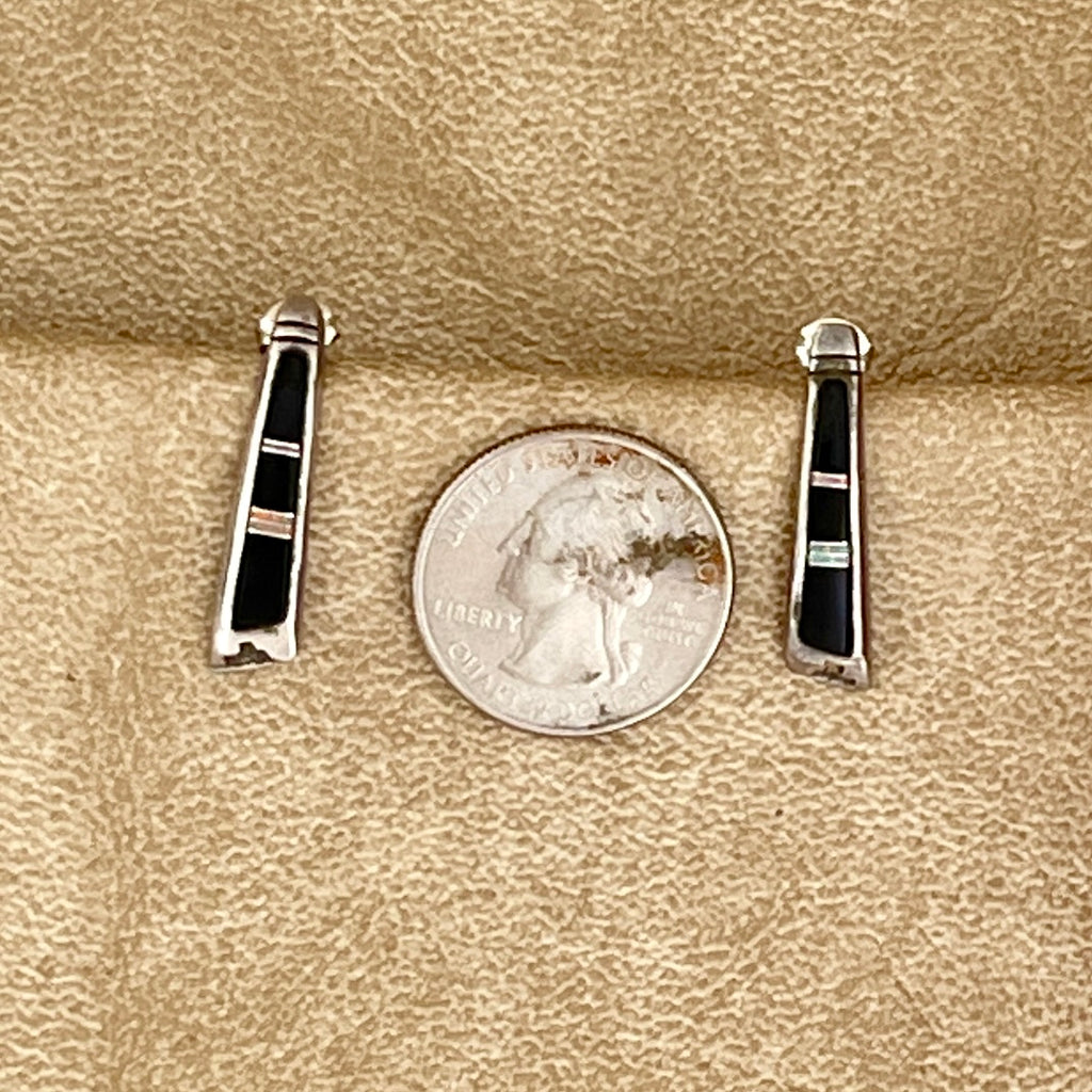 Navajo inlay jet and opal post earrings (PZ19)