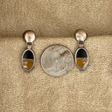 Supersmith inlay post earrings with black jet, picture jasper and tiger eye (PZ23)