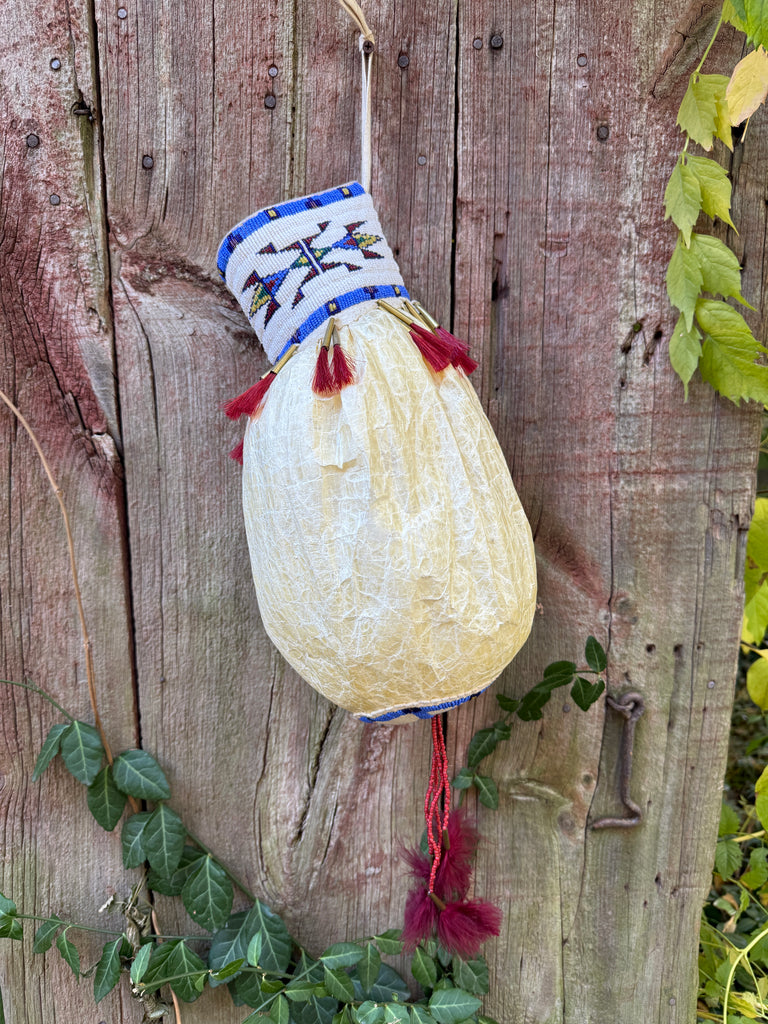 Lakota Sioux Buffalo bladder bag with beadwork by Diana Hudson Miller - one-of-a-kind!