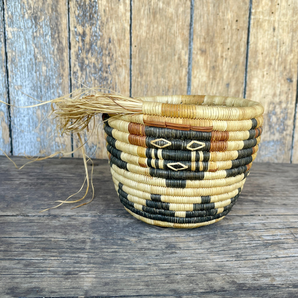 Vintage Hopi Coiled Basket with Kachina Faces  (DV44)