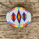 Vintage Colorful Native American Beaded Belt Buckle with Geometric Design