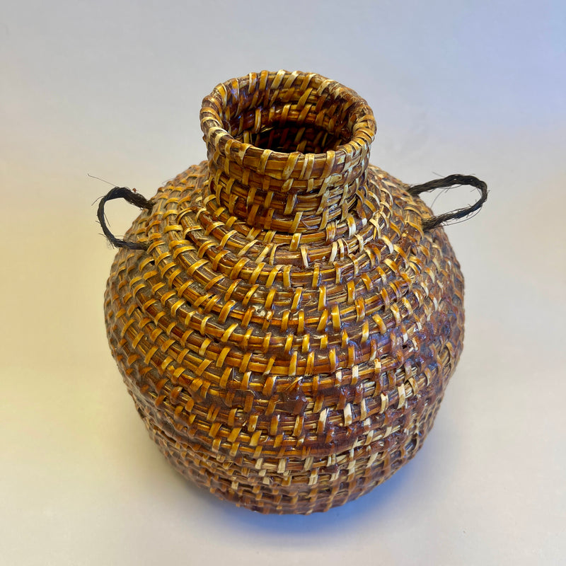 Navajo Pitch-Covered Water Jar with Woven Horsehair Handles   (SSB2)