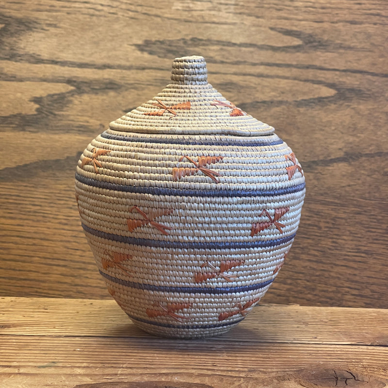 Vintage Alaskan Sea Grass Basket with Egret Pattern by Lucy Leach (SSB22)