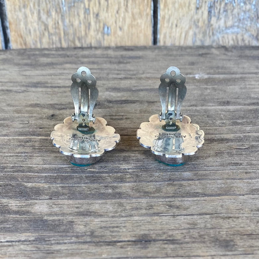Alex Sanchez Traditional Navajo Sterling Silver and Turquoise Clip Earrings (MC13)