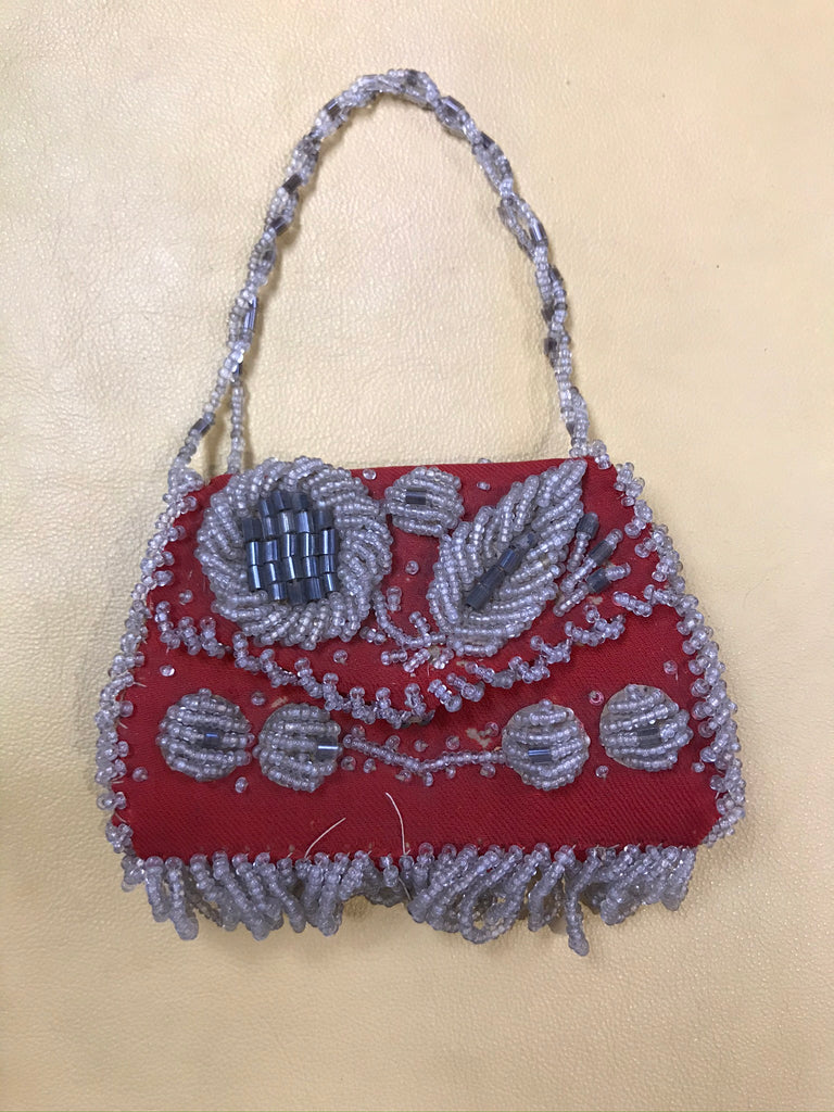 Authentic Iroquois Beaded Purse/Bag - late 1800s Niagara-style beadwork.  Thread sewn with glass beads on cotton (GM42)