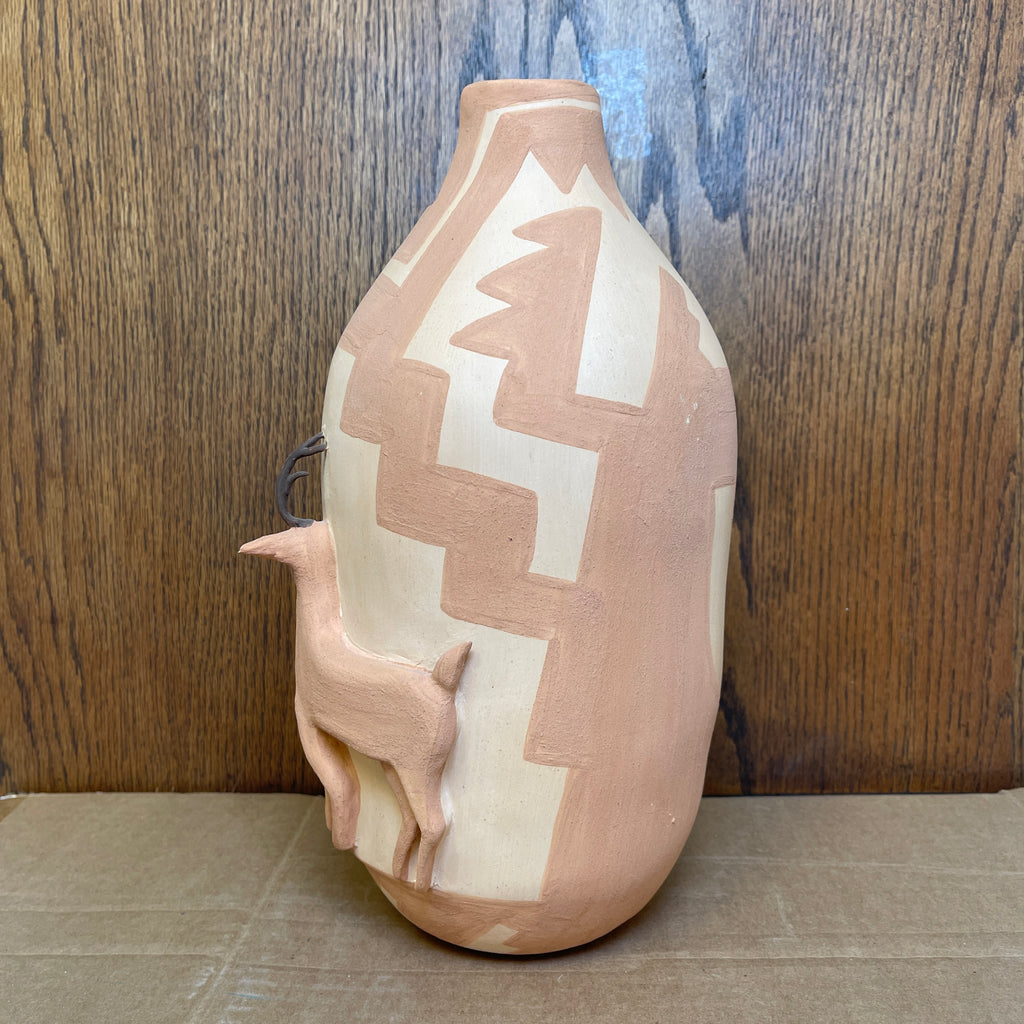 Native American Sculptural Pot "Mother Earth with Deer" by Angelina Medina, Acoma Pueblo-Zia, 1988  (NLC3)