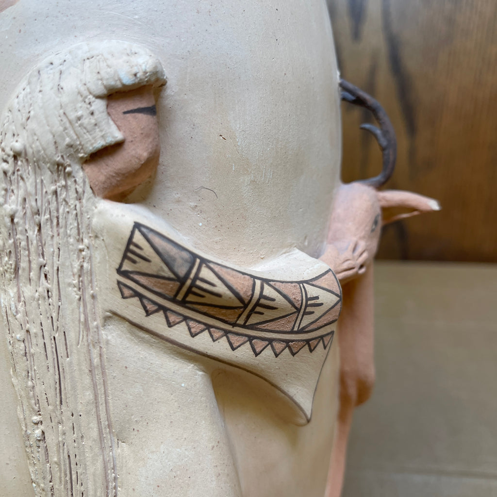 Native American Sculptural Pot "Mother Earth with Deer" by Angelina Medina, Acoma Pueblo-Zia, 1988  (NLC3)