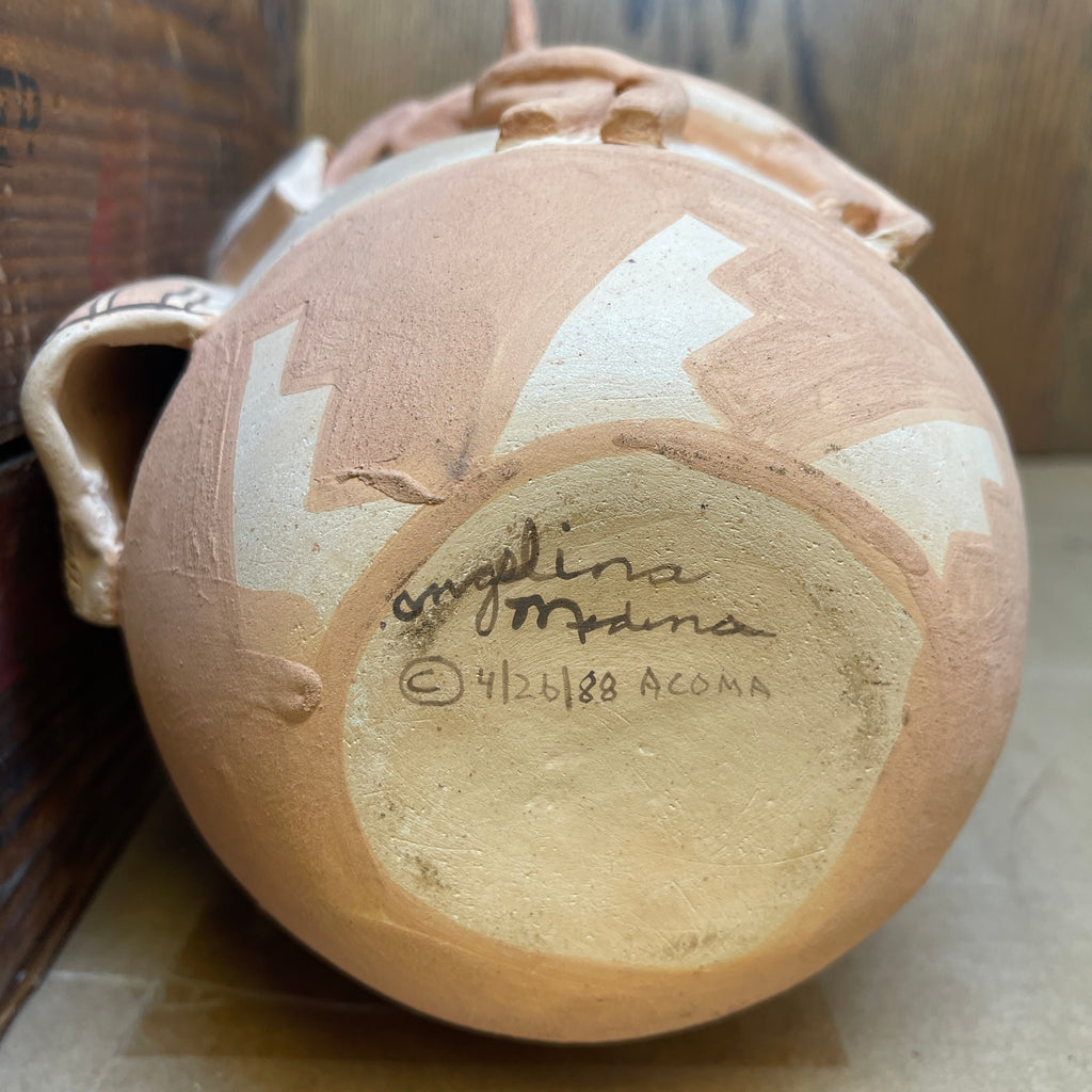 Native American Sculptural Pot "Mother Earth with Deer" by Angelina Medina, Acoma Pueblo-Zia, 1988  (NLC3)