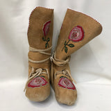 Antique Native American Cree Nation Child's Beaded Moccasins - Brain Tanned Moose- 1920s (GM96)