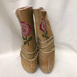 Antique Native American Cree Nation Child's Beaded Moccasins - Brain Tanned Moose- 1920s (GM96)