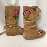 Antique Native American Cree Nation Child's Beaded Moccasins - Brain Tanned Moose- 1920s (GM96)