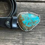 Vintage Navajo Extra Large Turquoise Belt Buckle on Black Leather Belt  (TD2)