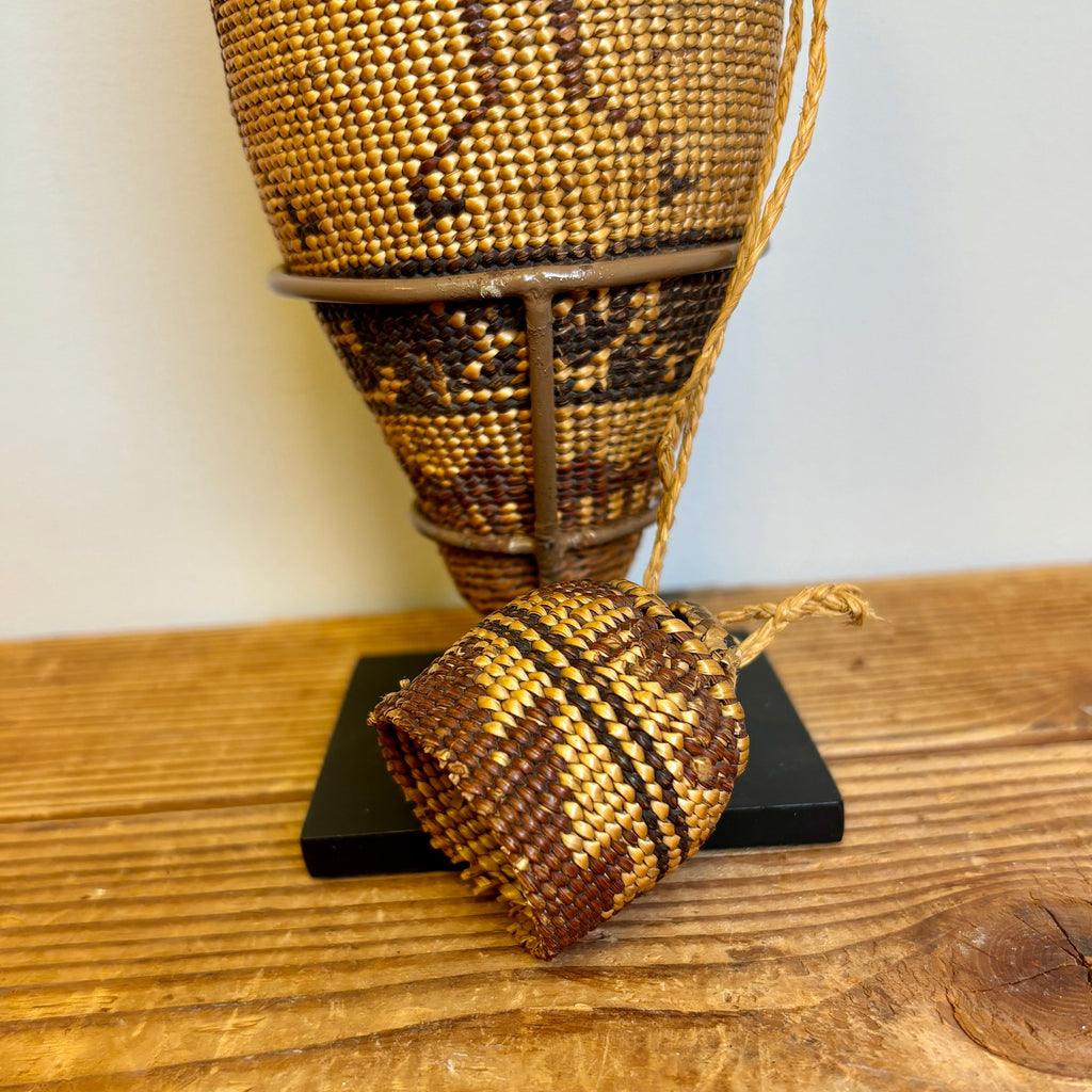 Antique Hat Creek Figurative Basketry with Glass Bottle (NLC24)