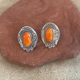 Navajo Spiny Oyster Shell Earrings with Twist Rope and Hand Stamped Outline   2/83