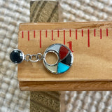 Zuni Inlay Multicolored Small Post Dangle Earrings, Authentic Zuni Pueblo earrings (1/234)