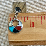 Zuni Inlay Multicolored Small Post Dangle Earrings, Authentic Zuni Pueblo earrings (1/234)