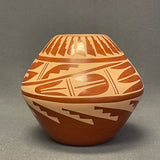Mary H. Loretto, Jemez Pueblo  Authentic Jemez Handmade Eagle Feather Painted Pot (JM23)