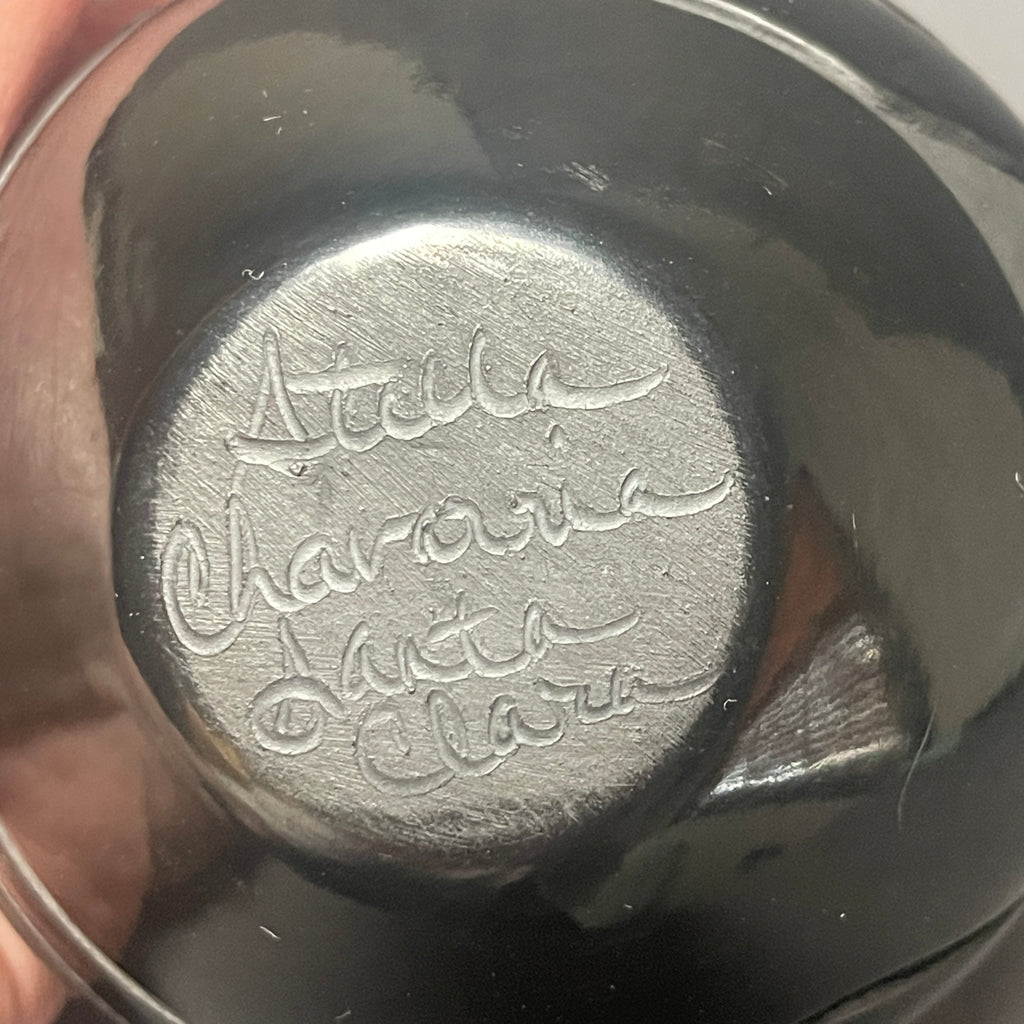 Stella Chavarria  Vintage Santa Clara Pueblo, Handmade Blackware Pot with Carved Avanyu Design (JM11)