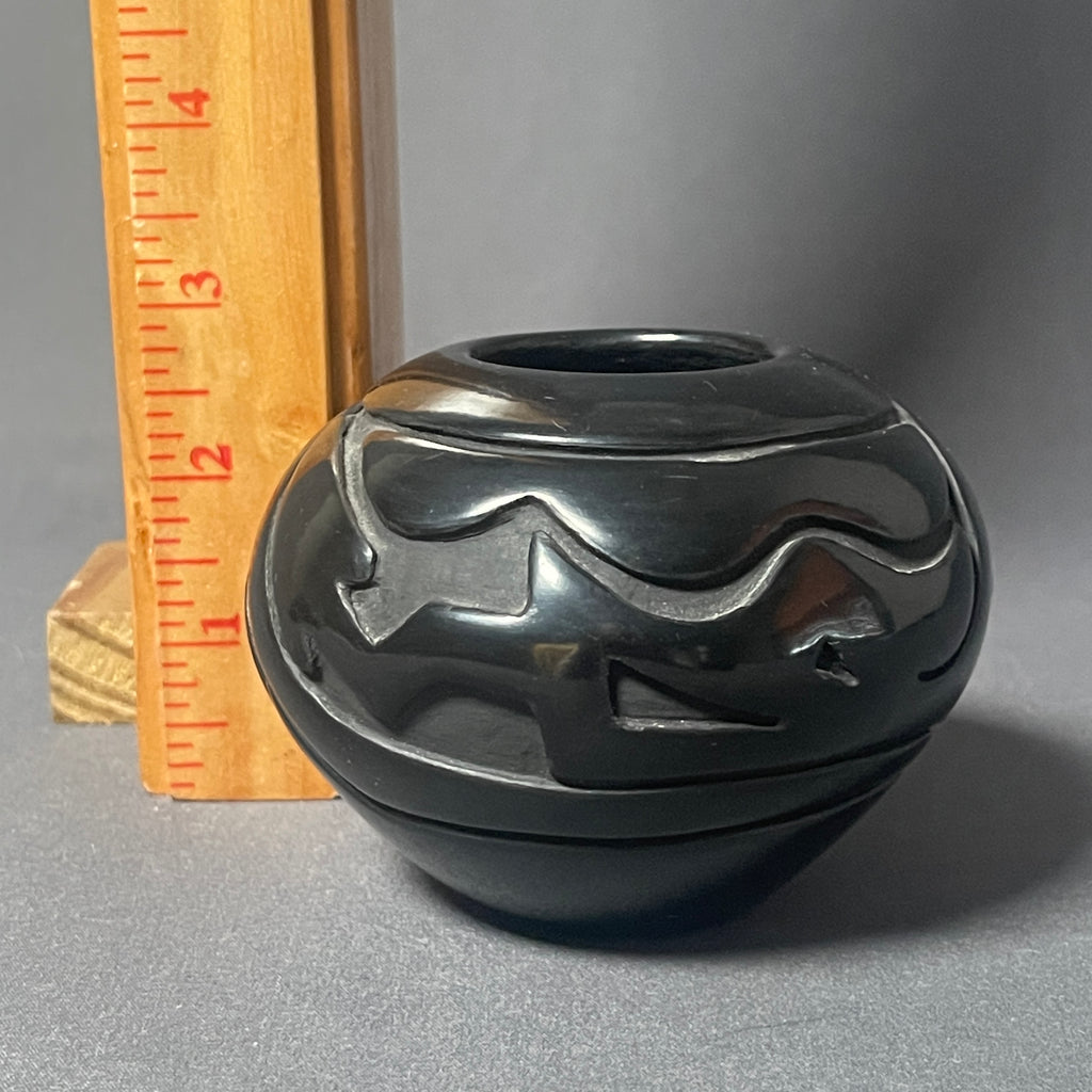 Stella Chavarria  Vintage Santa Clara Pueblo, Handmade Blackware Pot with Carved Avanyu Design (JM11)