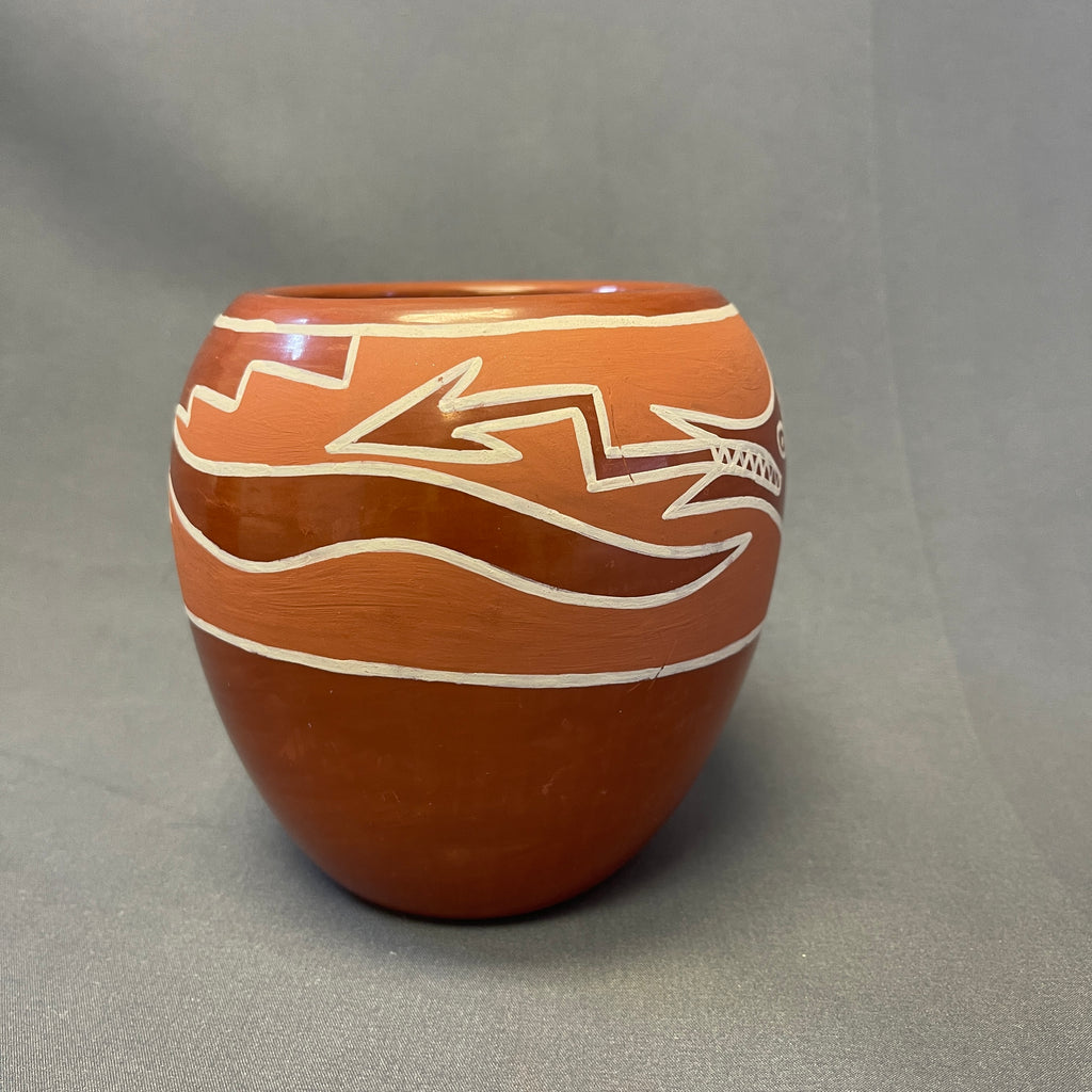Nicolasa Naranjo Vintage Santa Clara Pueblo, Handmade Polished and Painted Clay Pot with Avanyu Design (JM2)