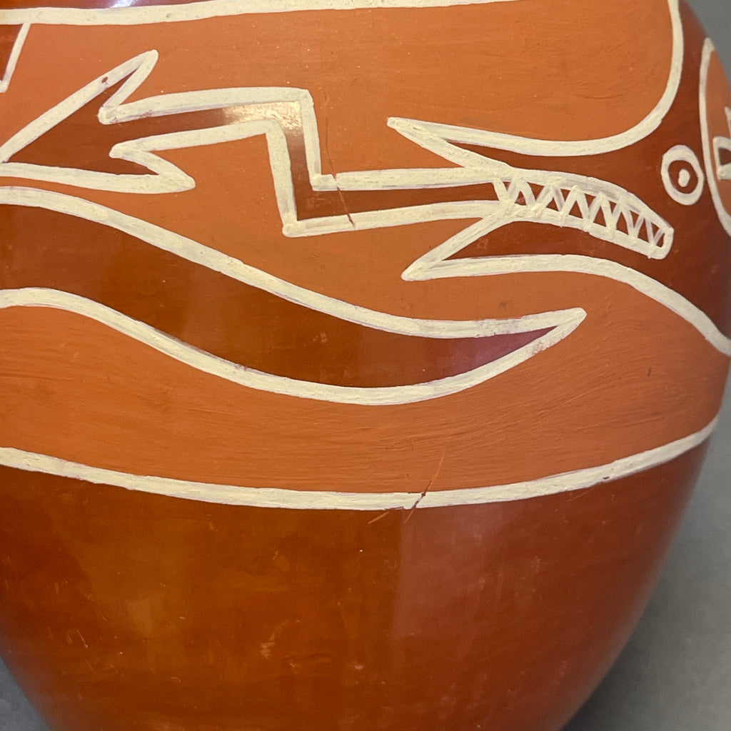 Nicolasa Naranjo Vintage Santa Clara Pueblo, Handmade Polished and Painted Clay Pot with Avanyu Design (JM2)