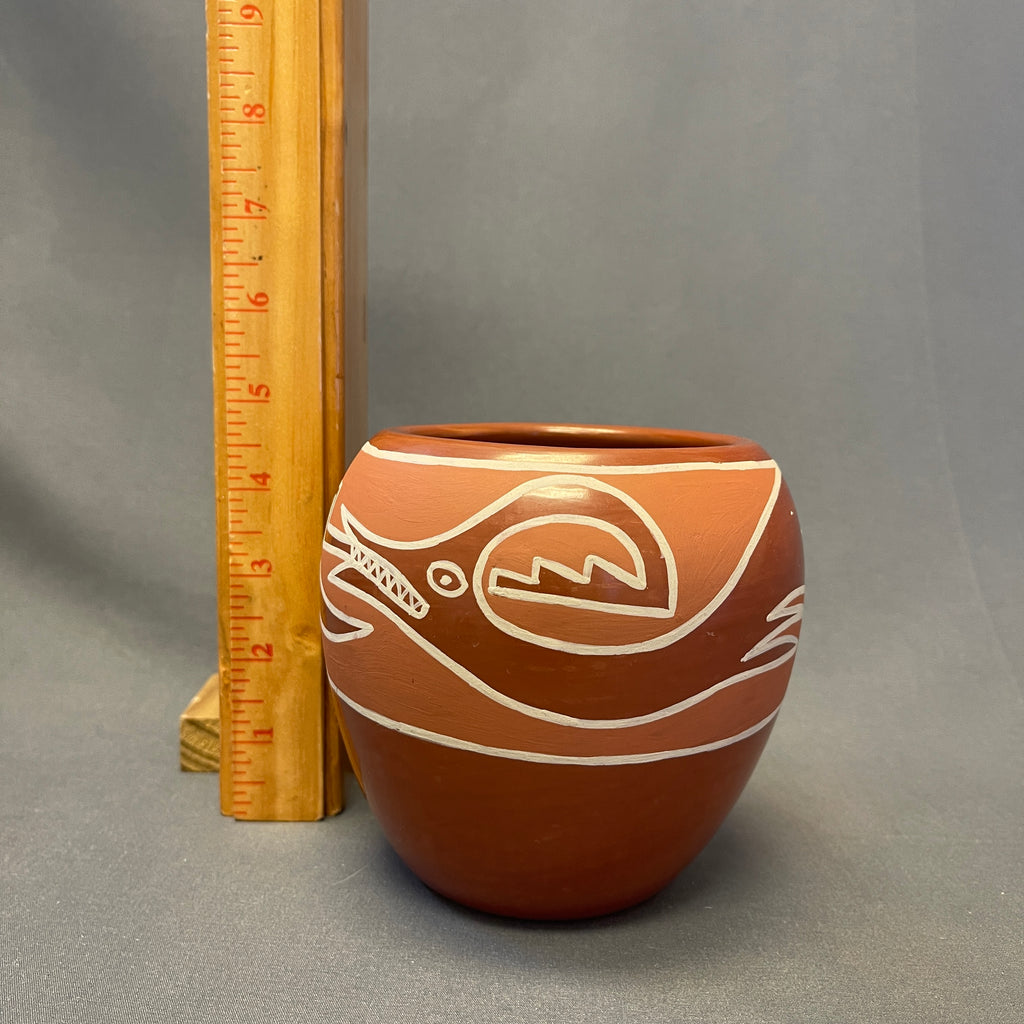 Nicolasa Naranjo Vintage Santa Clara Pueblo, Handmade Polished and Painted Clay Pot with Avanyu Design (JM2)