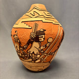Marty and Elvira Nampeyo Hopi Carved Pot with Kachina Design   (JM30)