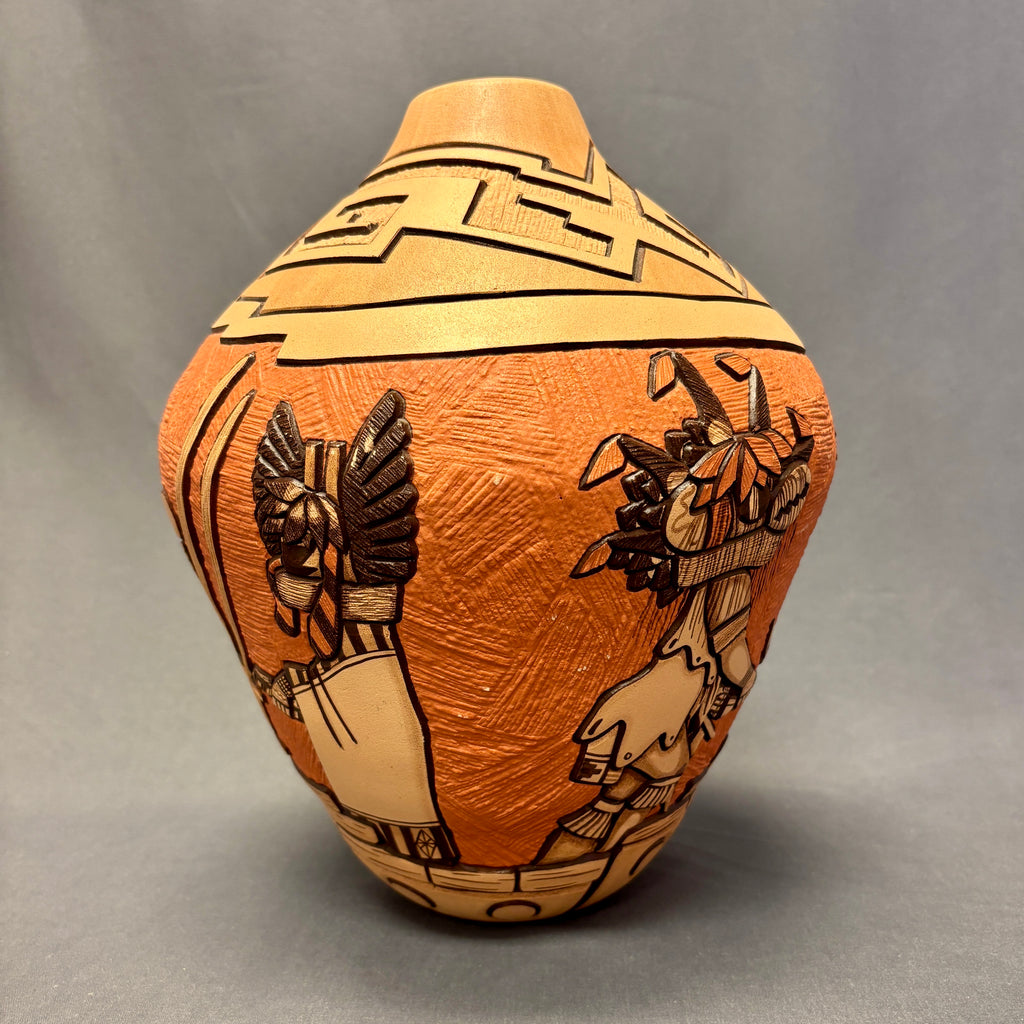 Marty and Elvira Nampeyo Hopi Carved Pot with Kachina Design   (JM30)