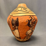 Marty and Elvira Nampeyo Hopi Carved Pot with Kachina Design   (JM30)