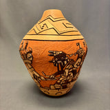 Marty and Elvira Nampeyo Hopi Carved Pot with Kachina Design   (JM30)