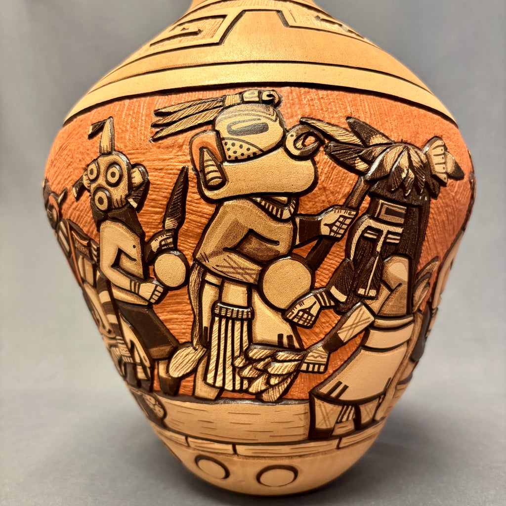 Marty and Elvira Nampeyo Hopi Carved Pot with Kachina Design   (JM30)